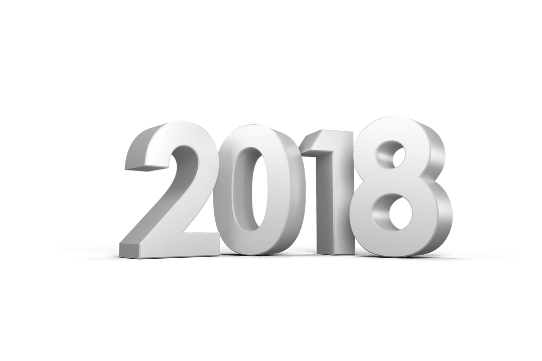 3D 2018 Year in Large White Numbers Transparent Background