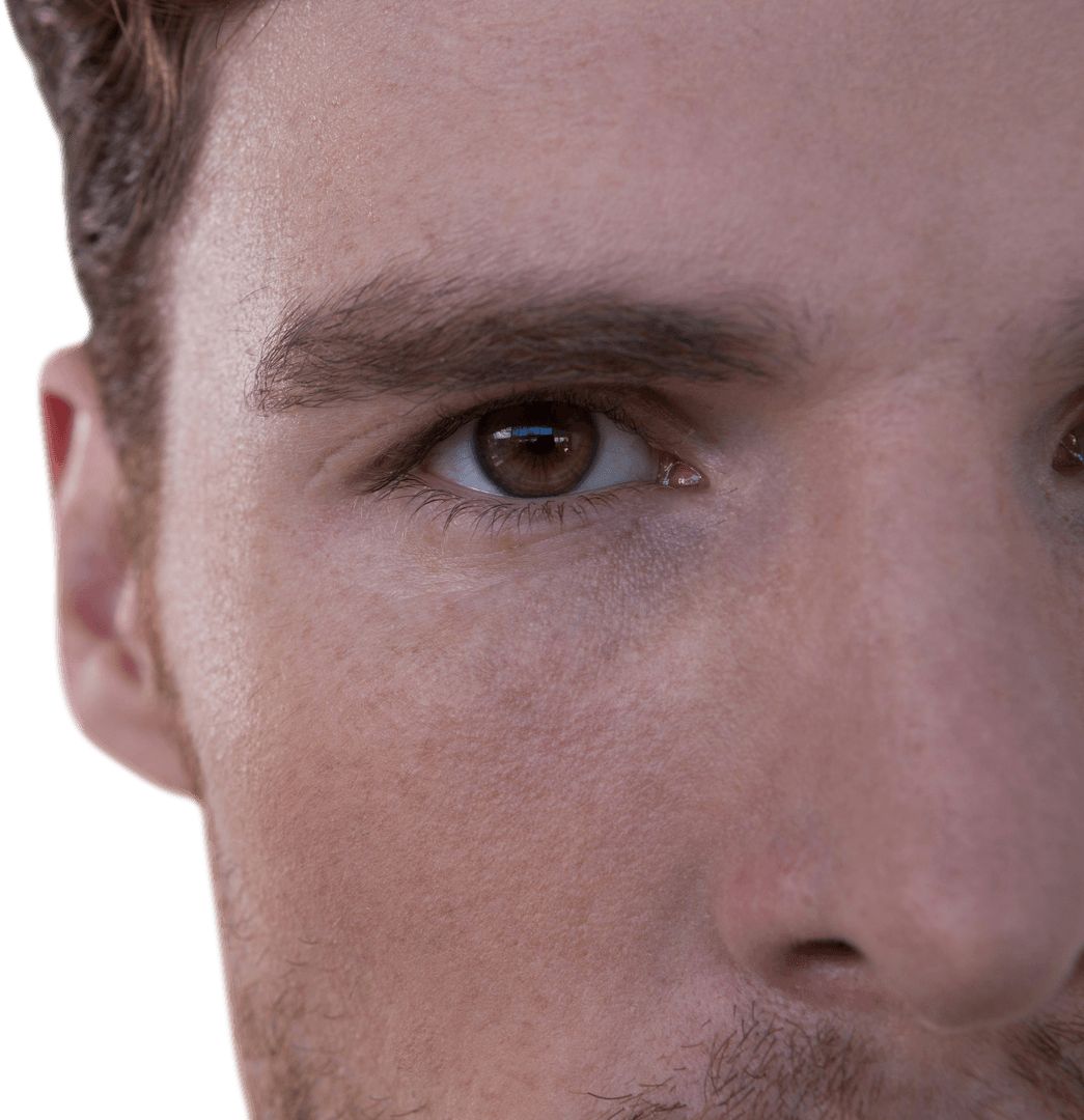 Caucasian Men's Eye Close-Up with Transparent Background