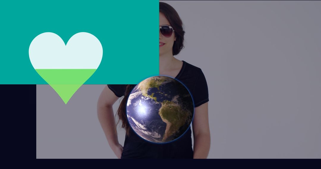Digital Interface with Heart and Globe Over Woman in Sunglasses