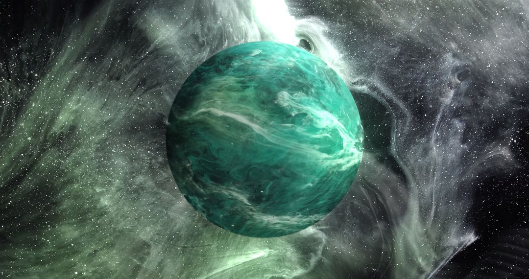 Mysterious Green Planet in Swirling Galaxy Scene - Free Images, Stock Photos and Pictures on Pikwizard.com