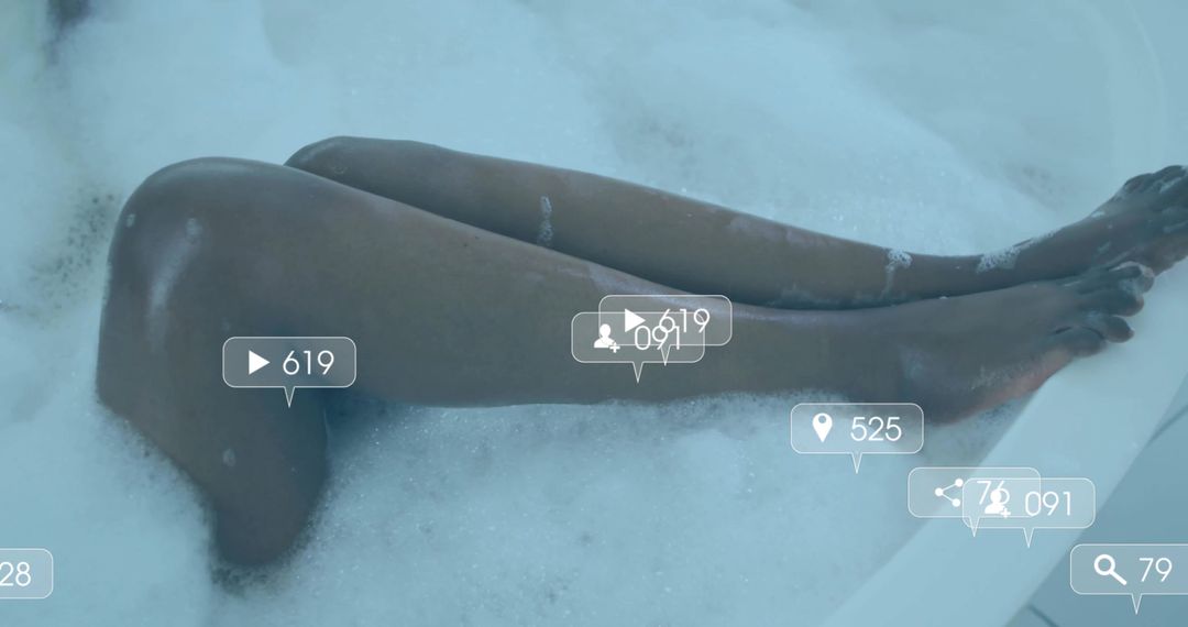 Foamy Bath with Social Media Metrics Overlay Relaxation Concept