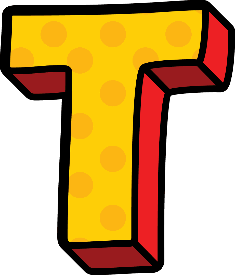 Polka Dotted Letter T with 3D Effect on Transparent Background