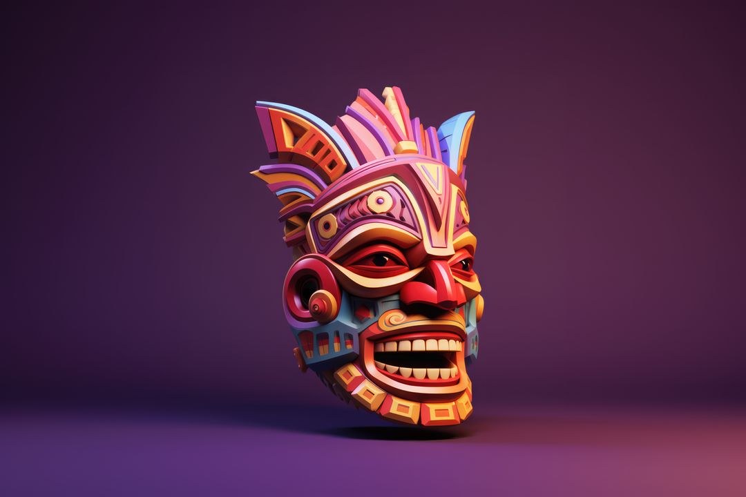 Colourful tiki mask on purple background, created using generative ai technology - Free Images, Stock Photos and Pictures on Pikwizard.com