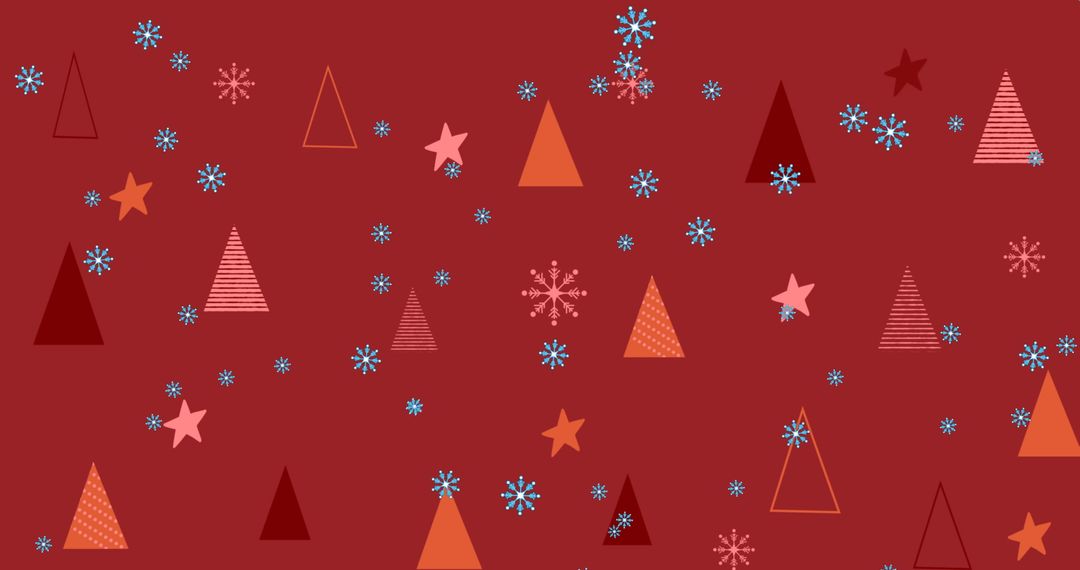 Festive Red Background with Snowflakes and Abstract Shapes Pattern
