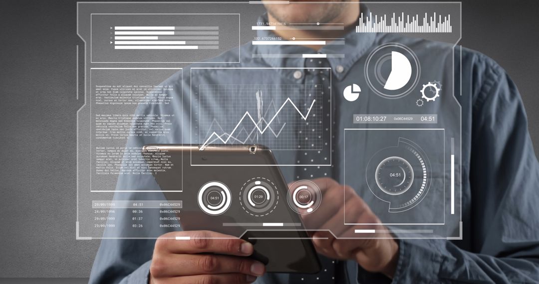 Financial Data Analytics on Tablet with Futuristic Digital Interface