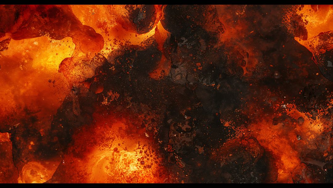 Molten Lava Flow Erupting Across Volcanic Landscape