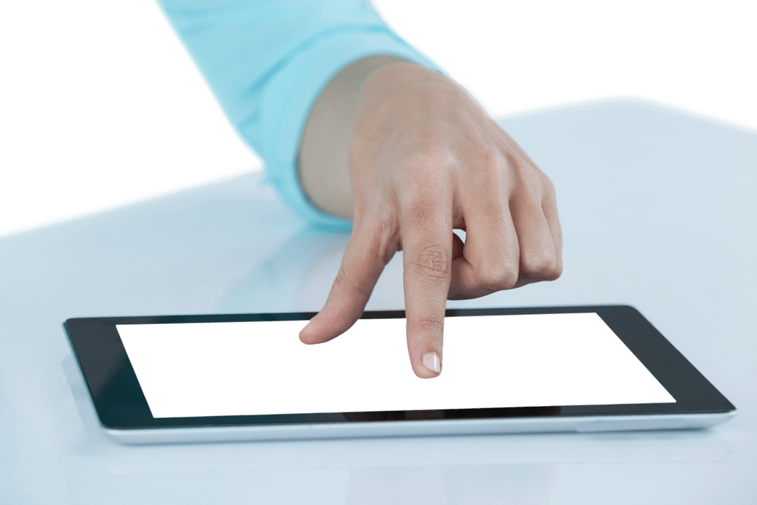 Transparent Fingers Touching Tablet Screen Womens Hand