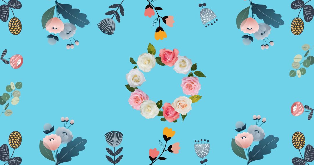 Hypnotic Neon Sale Text with Floral Animation on Blue