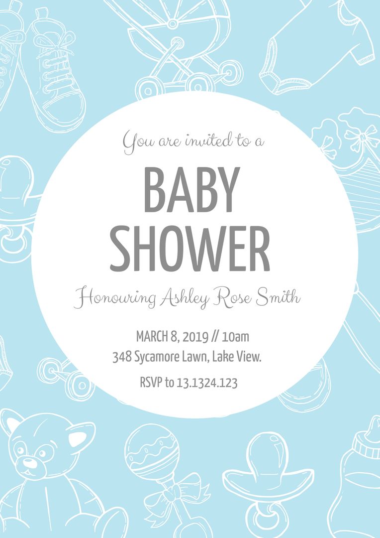 Delightful Baby Shower Invitation with Playful Baby-Theme Illustrations - Download Free Stock Templates Pikwizard.com