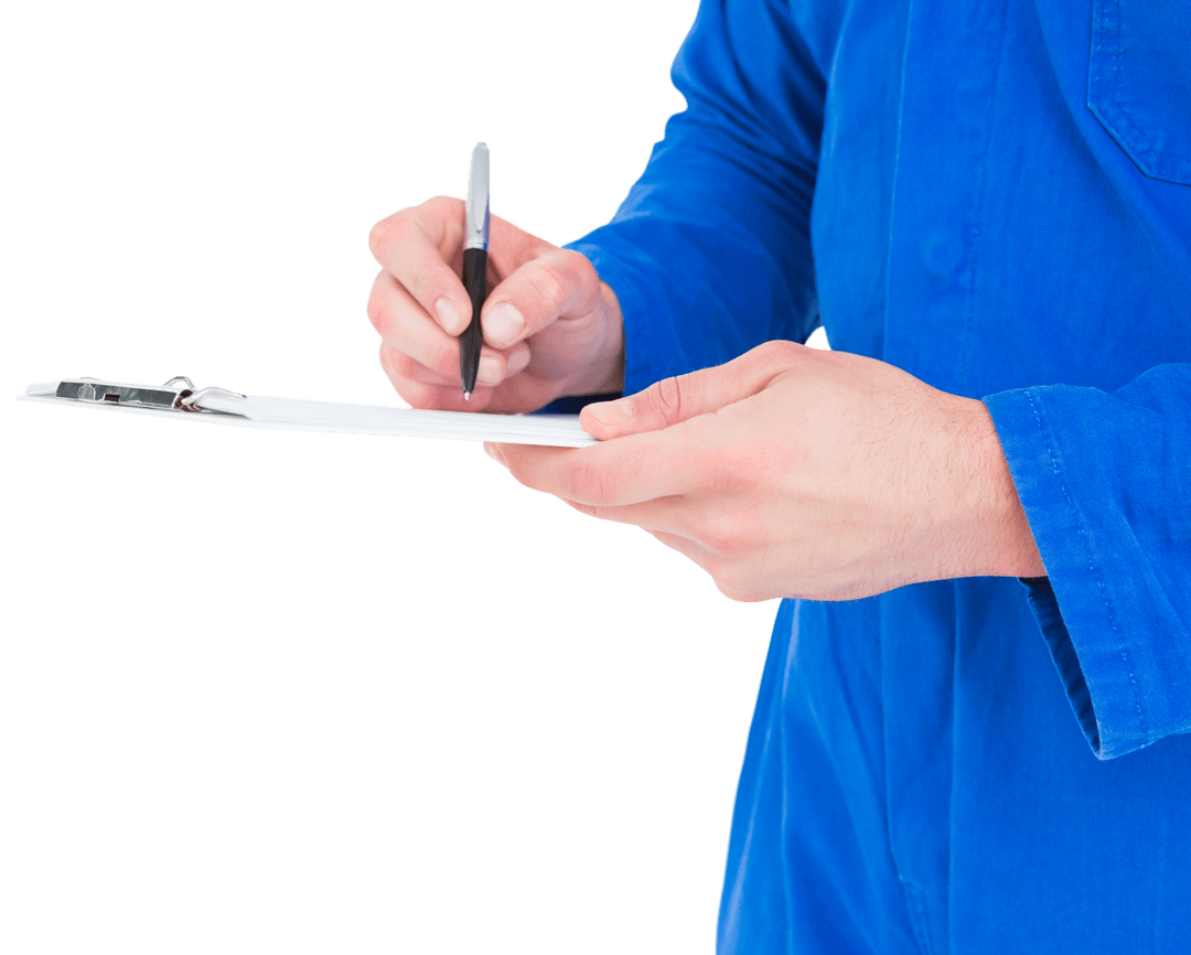 Mechanic Writing on Clipboard with Transparent Background