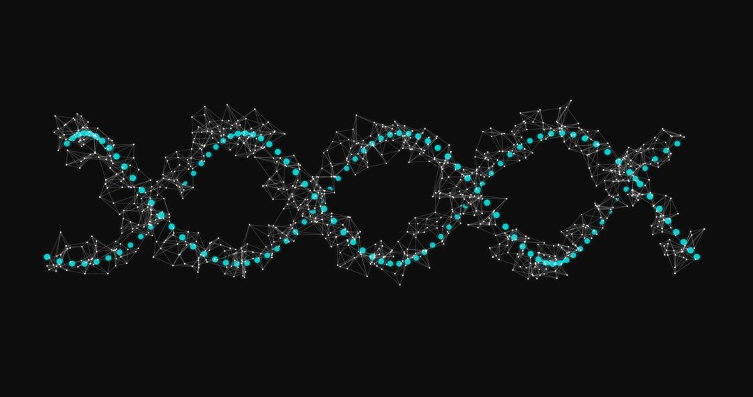 Digital DNA Structure with Molecular Nodes on Black Background