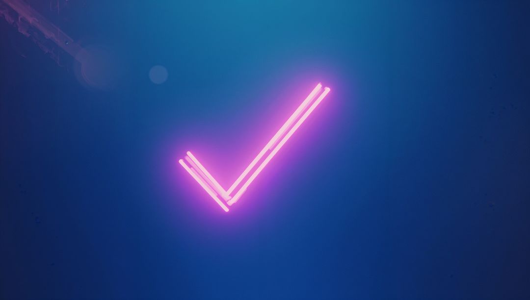 Glowing Neon Checkmark on Vibrant Blue Background