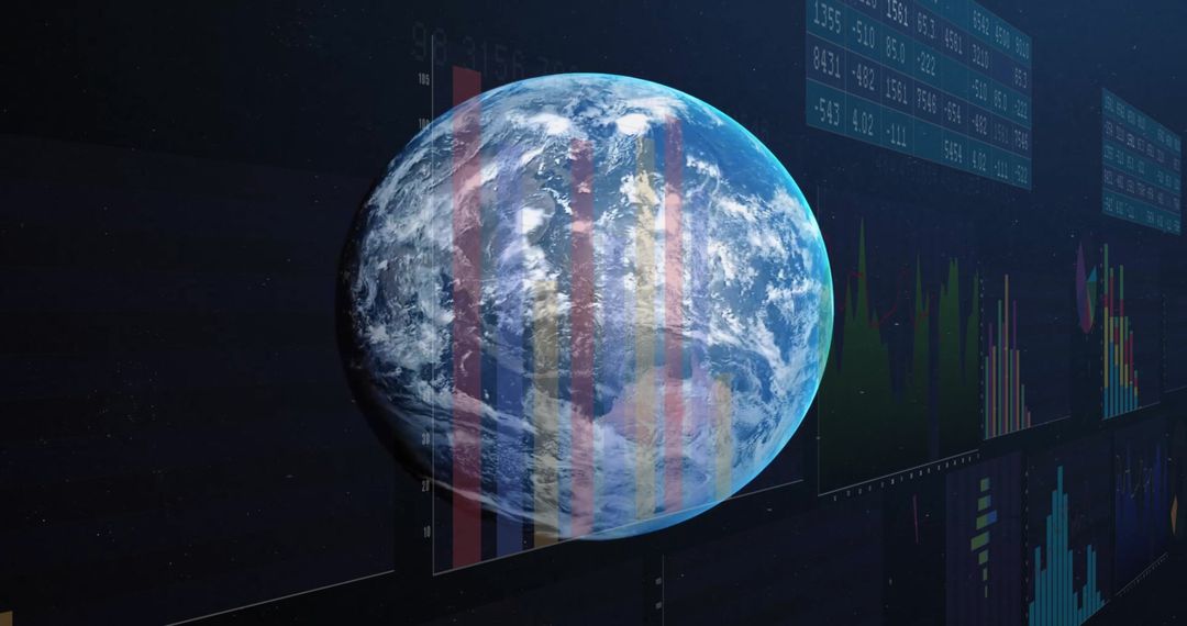 Digital Financial Data Overlaying Rotating Earth