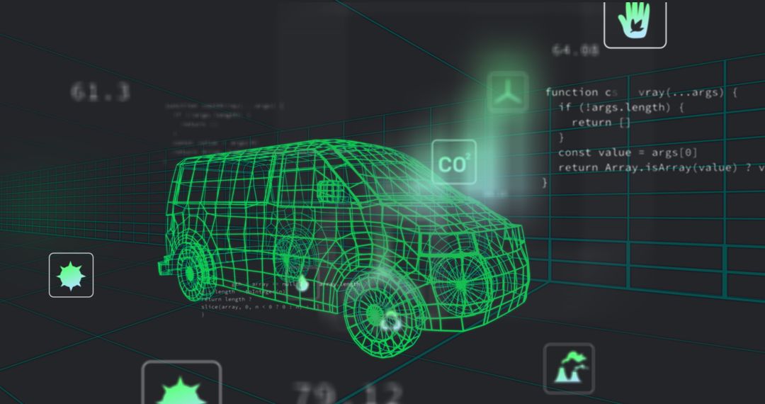 Futuristic Car Hologram in Digital Technology Environment