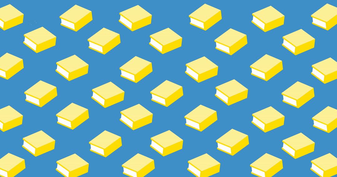 Yellow Books Seamless Pattern on Blue Background
