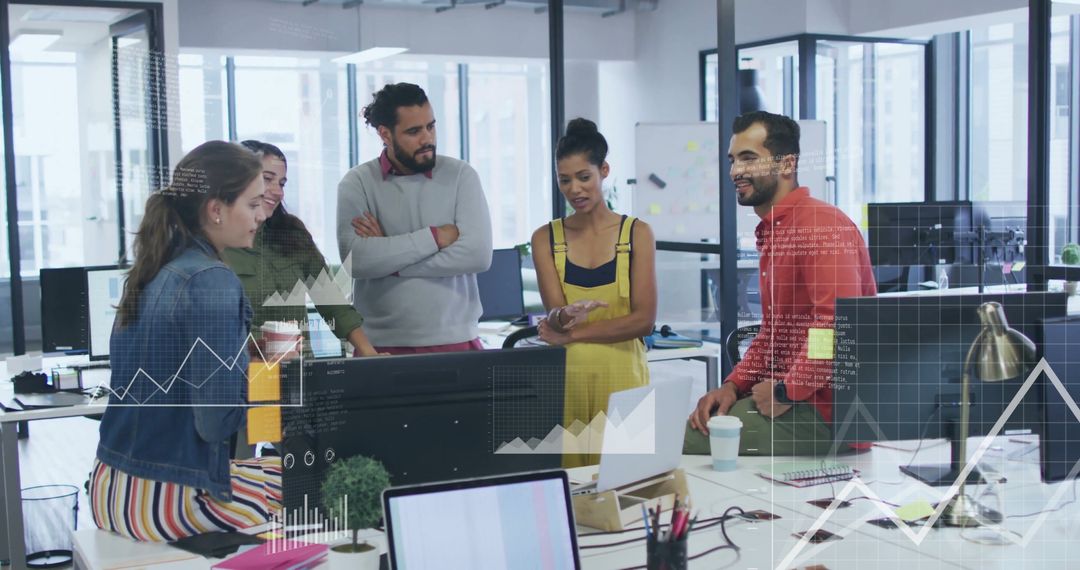 Diverse Team Collaborating in Modern Office with Data Technology