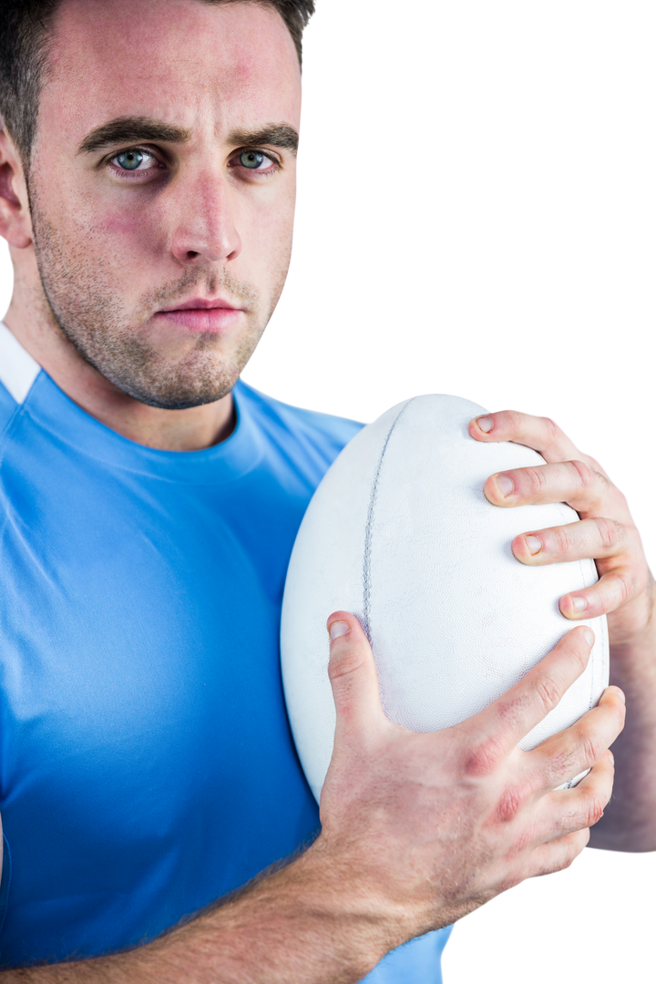 Confident rugby player holding ball looking at camera transparent background - Download Free Stock Images Pikwizard.com