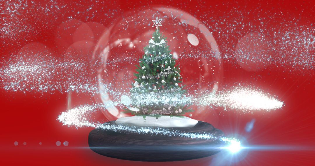 Festive Snow Globe with Christmas Tree and Swirling Snow