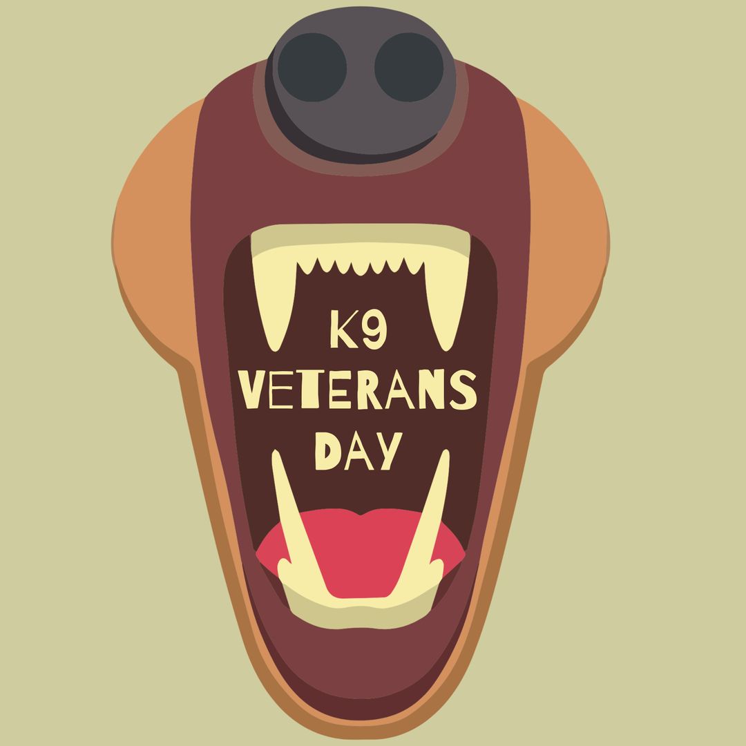 K9 Veterans Day Text in Stylized Dog Mouth Design