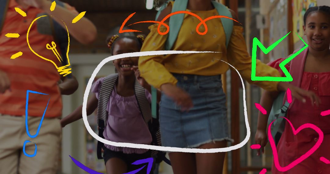 Joyful Students Running Through School Hallway