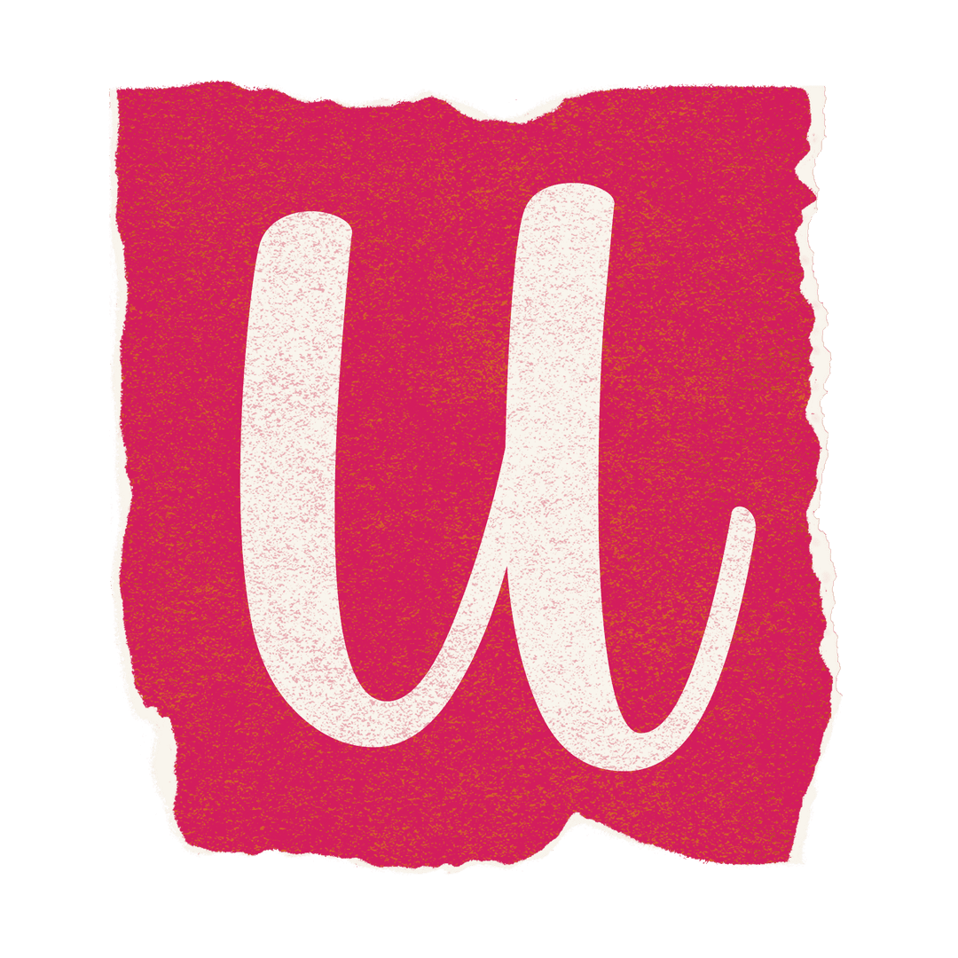 Transparent Textured Lowercase Letter U on Torn Pink Background