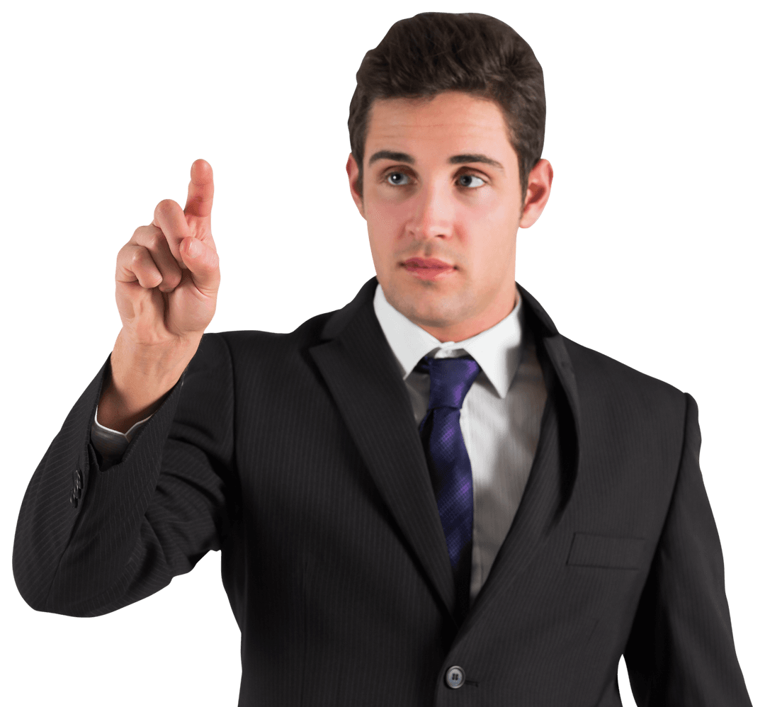 Transparent Businessman Pointing with Determination Gesture