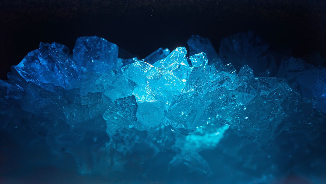 Glowing Blue Crystal Cluster in Mysterious Subterranean Lights