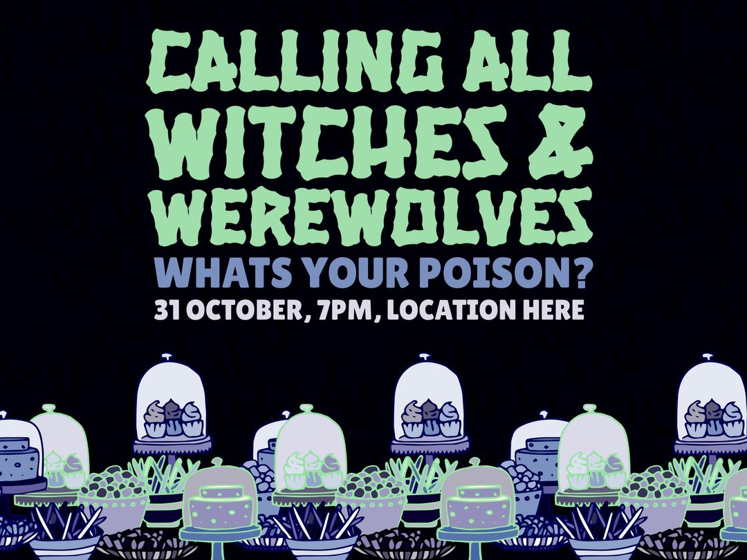 Halloween Invitation Spooky Creatures Theme with Graveyard Elements