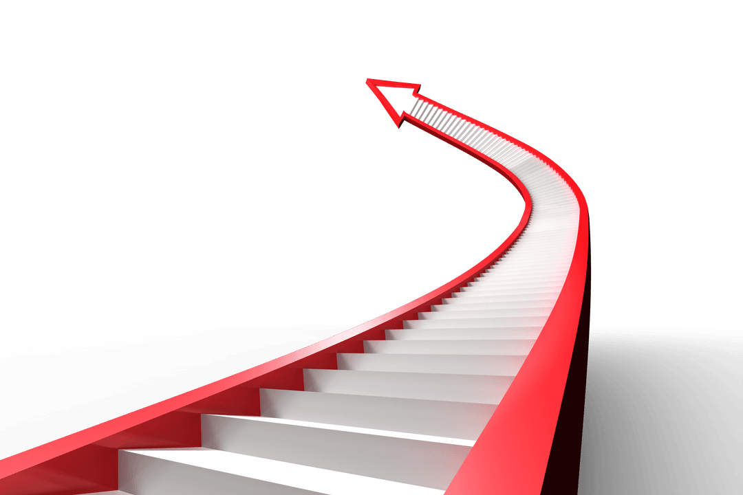 Ascending Red Arrow Staircase Over Transparent Background