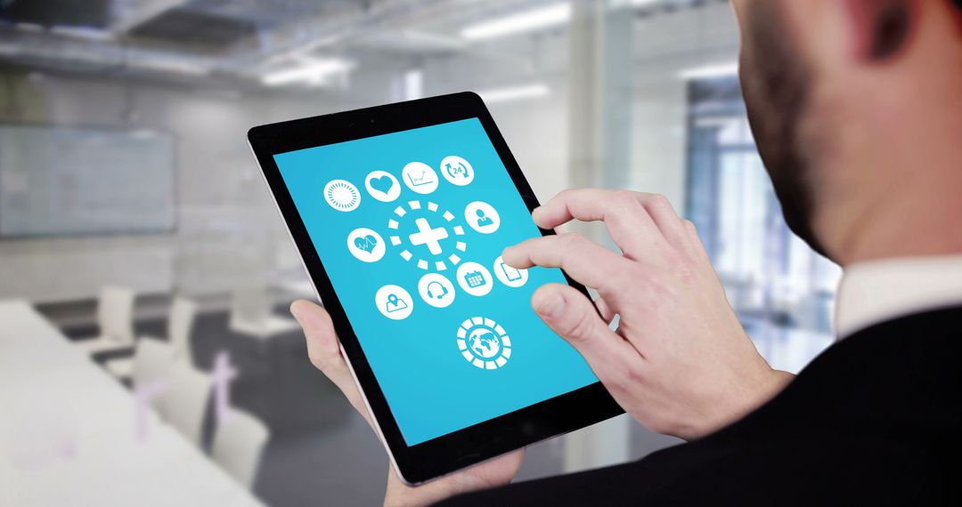 Man using digital tablet for healthcare applications