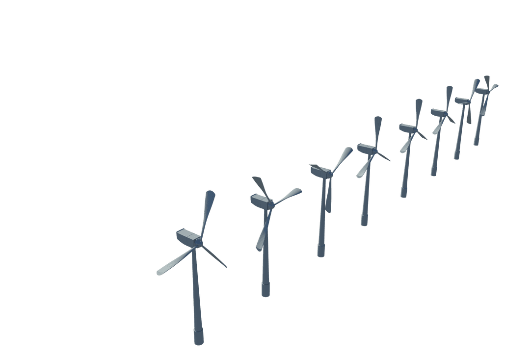 Transparent line of stylized windmills creating abstract patterns