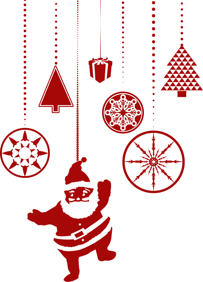 Transparent Red Christmas Decorations with Santa and Ornaments