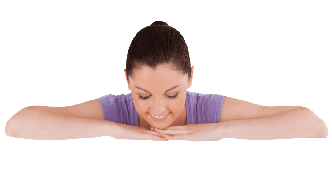 Transparent View: Woman Looking Down Thoughtfully Upon Message