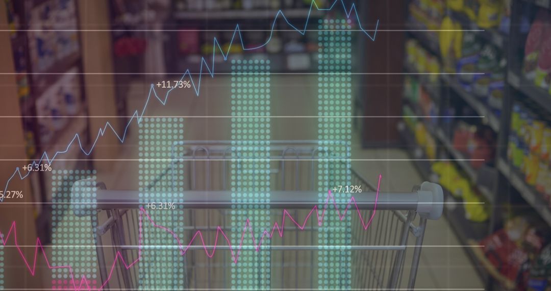 Digital Analytics Overlay on Shopping Cart in Grocery Store