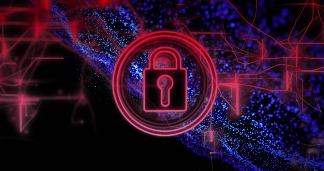 Glowing Lock Symbol Against Digital Network Backdrop Representing Cybersecurity