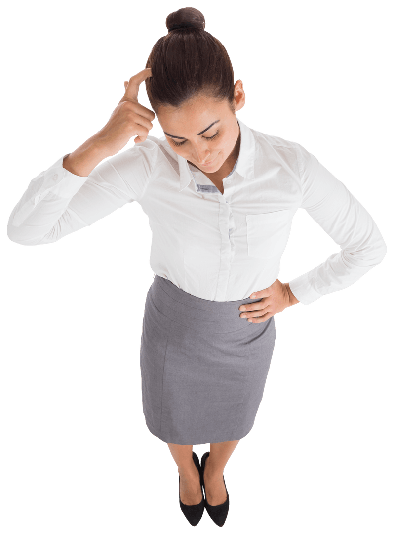 Hispanic Businesswoman Scratching Head Insightful Expression Transparent