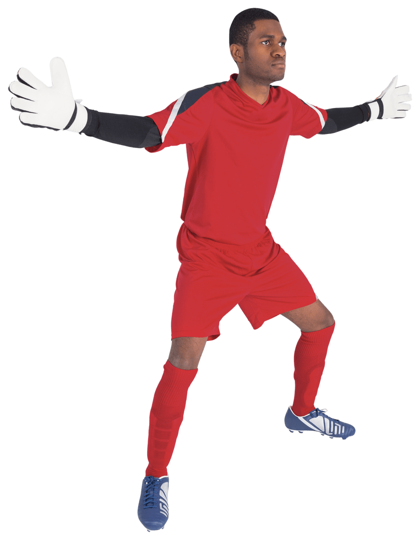 Transparent Goalkeeper in Red Kit Ready for Action