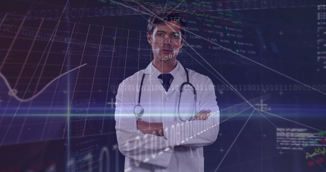 Confident Doctor Embracing Futuristic Medical Analytics Technology
