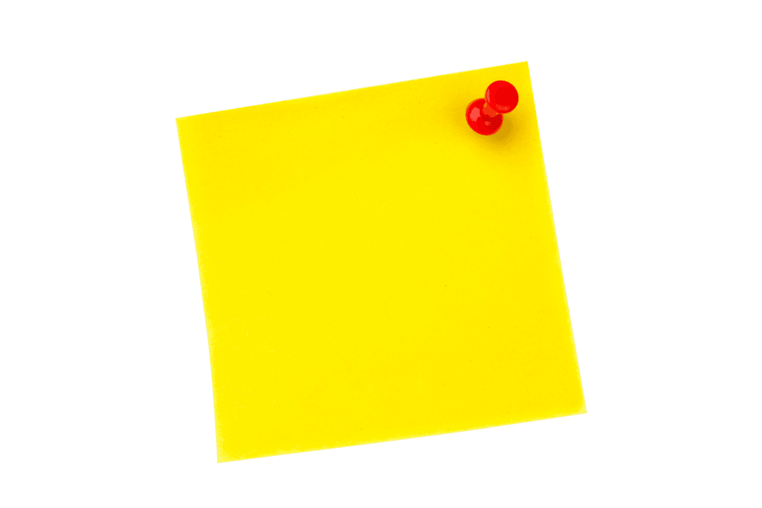 Yellow Note with Red Pin Isolated on Transparent Background