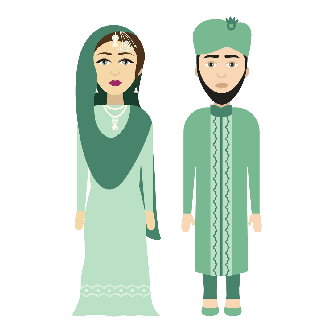 Transparent Vector Illustration of Muslim Bride and Groom
