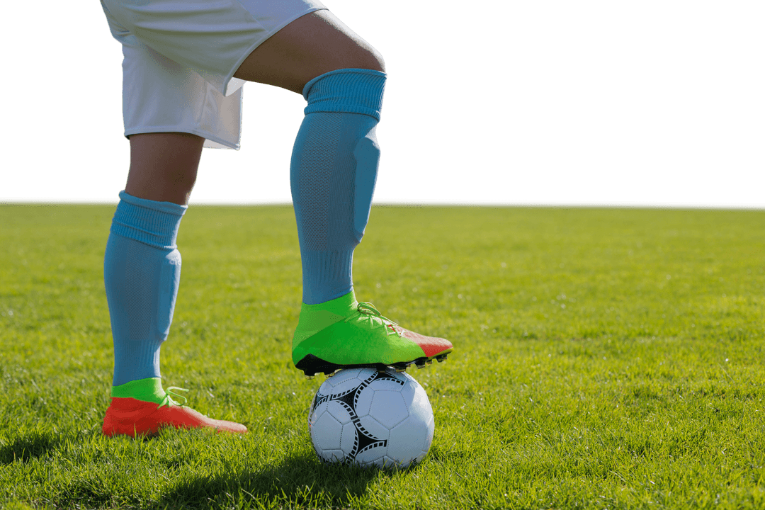 Hispanic Football Gamer In Action on Transparent Grass Field