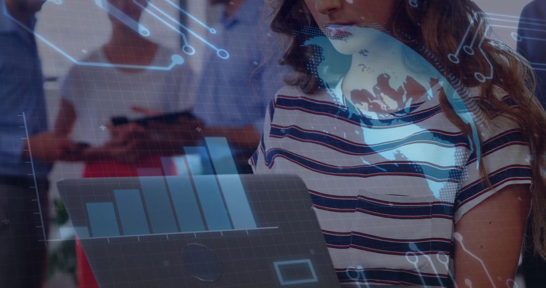 Team of Professionals with Digital Business Technology Interface