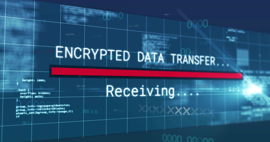 Receiving Encrypted Data Transfer on Futuristic Network Dashboard with Progress Bar