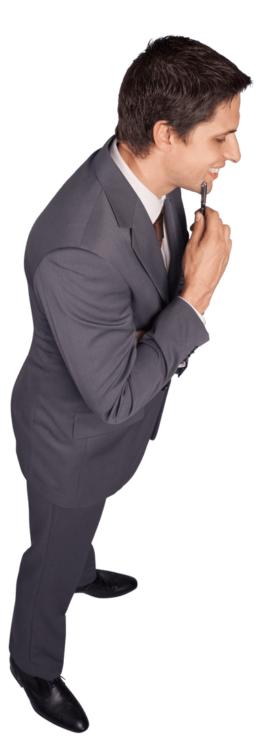 Transparent Businessman Holding Pen Thinking