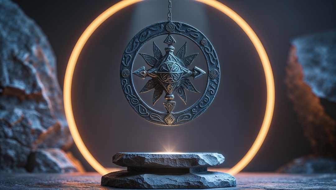 Ancient Mystical Talisman in Cavern with Glowing Ring
