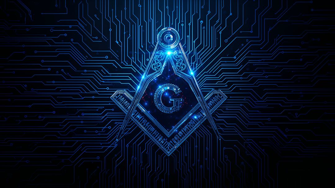 Futuristic Masonic Emblem Formed by Glowing Circuit Lines