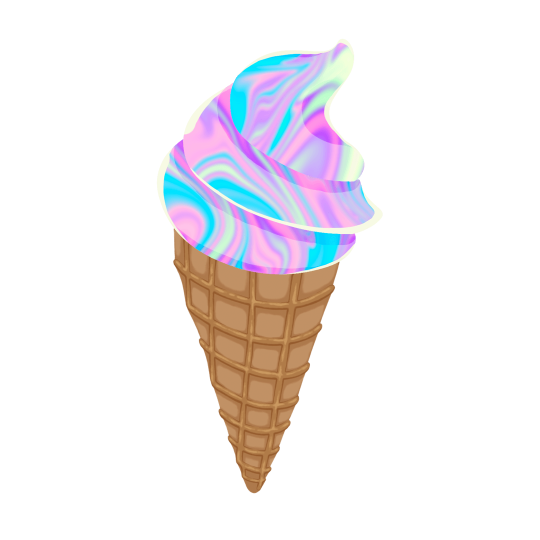 Pastel Swirl Ice Cream Cone on Transparent Background