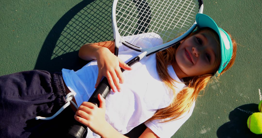 Youthful Tennis Player Relaxing on Court with Racket - Free Images, Stock Photos and Pictures on Pikwizard.com