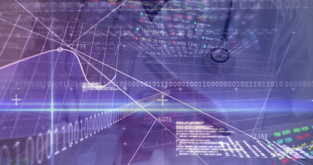 Futuristic Digital Interface with Financial Charts and Data