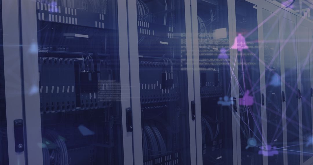 Global Networking Concept with Digital Icons and Server Room Background